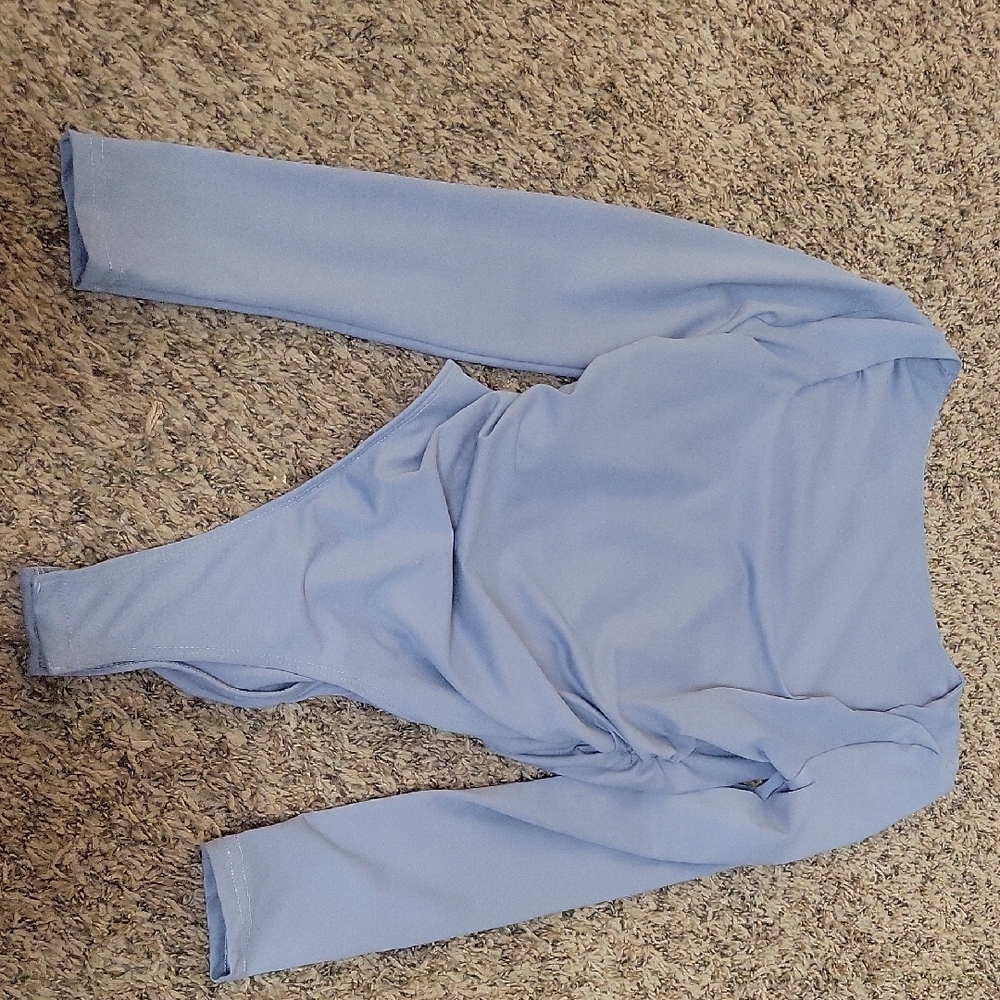 Womens blue medium square neck longsleeve bodysuit